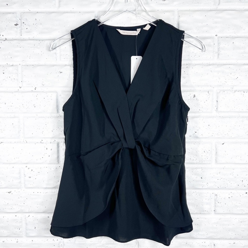 SOFT SURROUNDINGS Erika Black Sleeveless Blouse with twist front Small V-Neck